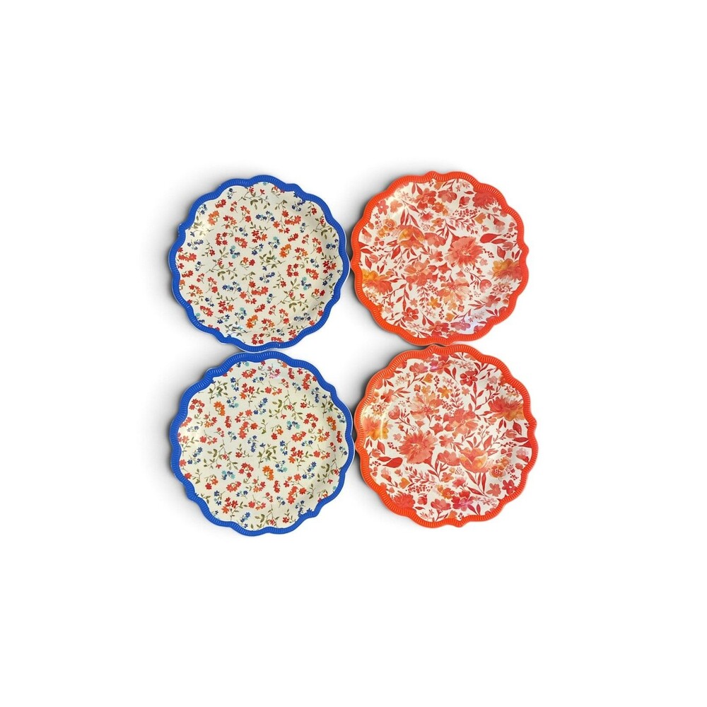 Set of 4 The Pioneer Woman Painterly and Ditsy Print Melamine 8.5โ Salad Plates